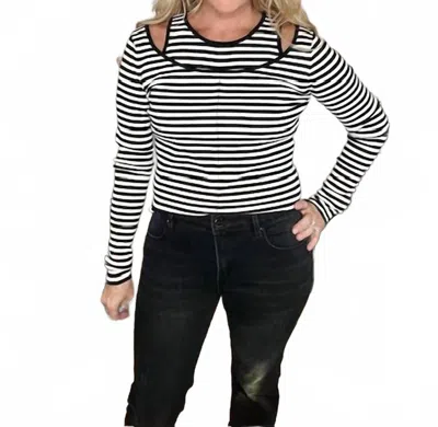 Heyson Double Layer Striped Cold Shoulder Top In Black In Blue