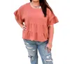 HEYSON ERIN LIGHTWEIGHT TEXTURED TRIED RUFFLE BLOUSE IN CORAL