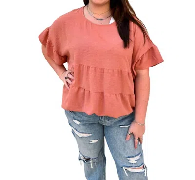Heyson Erin Lightweight Textured Tried Ruffle Blouse In Coral In Pink