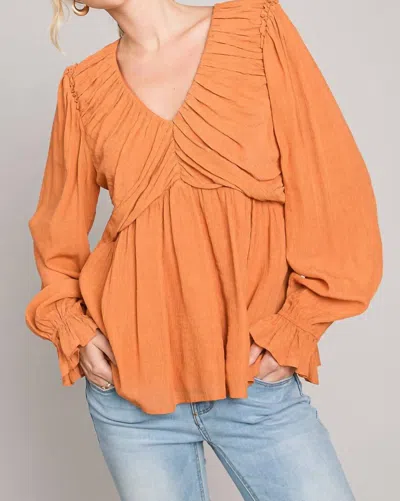 Heyson Flare Crinkled Blouse In Pumpkin Spice In Orange