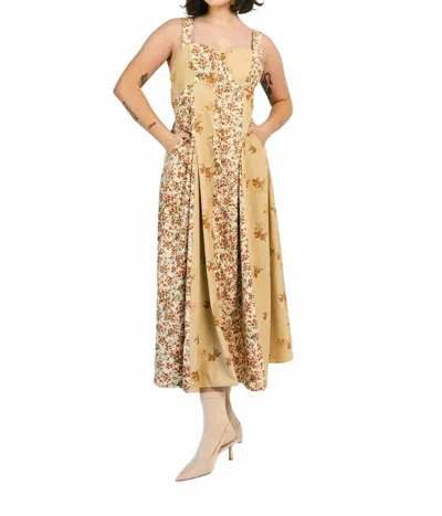 Heyson Floral Corduroy Midi Dress In Tan In Multi