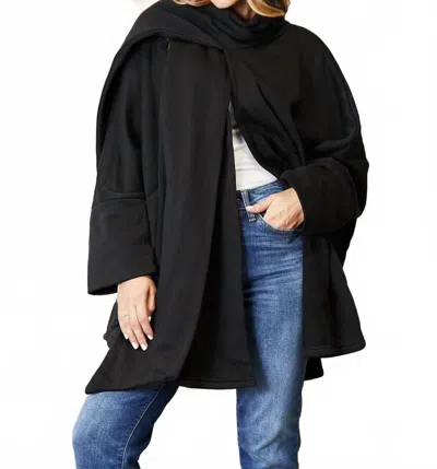 Heyson Full Size Open Front Cardigan With Scarf Design In Black