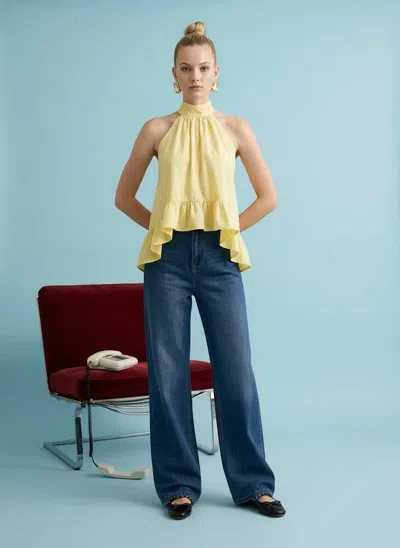 Heyson Halter Ruffle Tiered High-neck Top In Butter In Yellow