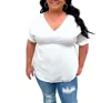 Heyson Kylie V-neck Blouse Textured Baby Doll Top- Plus In White In White