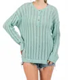 Heyson Open Knit Front Button Sweater In Mint Green In Green