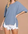 Heyson Oversized Front Slit Batwing Top In Blue In Blue