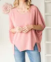 Heyson Oversized Front Slit Batwing Top In Bubblegum In Pink
