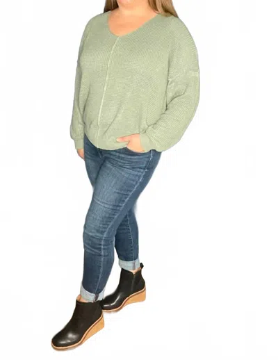 Heyson Oversized Textured Sweater In Faded Olive In Green