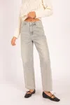 Heyson Polka Dot High-waisted Straight Leg Jeans In Light Denim In Gray