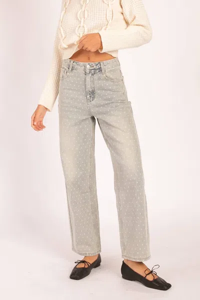 Heyson Polka Dot High-waisted Straight Leg Jeans In Light Denim In Gray