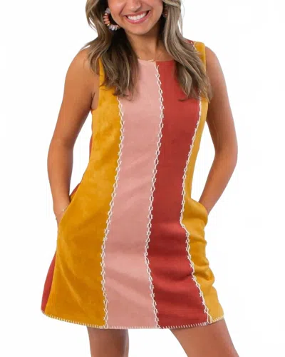 Heyson Priscilla Suede Shift Dress In Gold/pink In Multi