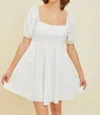 Heyson Puff Sleeve Babydoll Mini Dress In White In White
