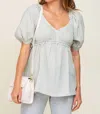Heyson Reese V-neck Puff Sleeve Blouse In Mint Green In Multi