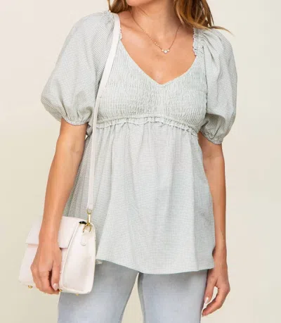 Heyson Reese V-neck Puff Sleeve Blouse In Mint Green In White