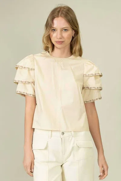 Heyson Ruffle Sleeve Top In Natural In Neutral