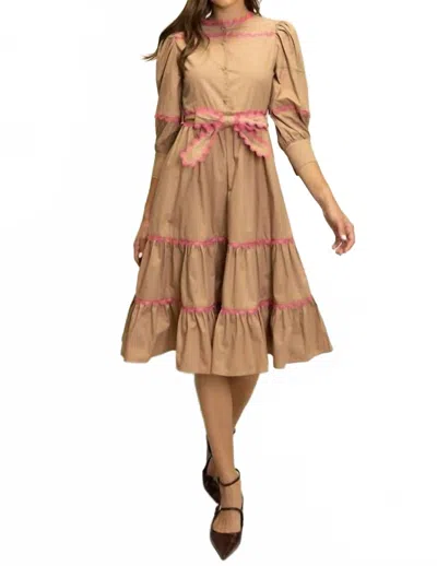 Heyson Scallop Trim Tiered Midi Dress In Mocha In Brown