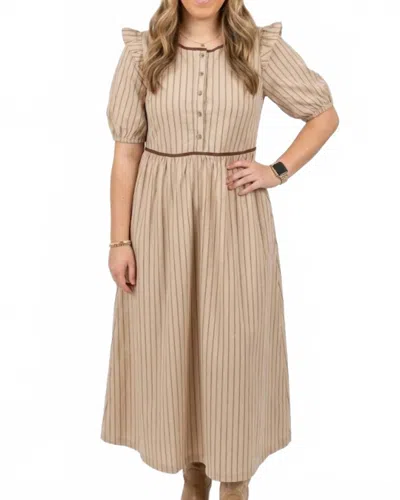 Heyson Seersucker Stripe Pintucked Bow Back Midi Dress In Cocoa/ivory In Brown