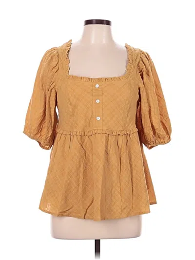 Pre-owned Heyson Short Sleeve Blouse In Gold