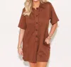 Heyson Short Sleeve Button Down Romper In Brown In Brown