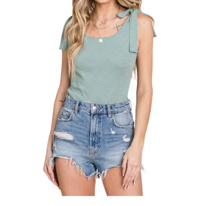 Heyson Shoulder Tie Bodycon Bodysuit In Light Jade In Multi