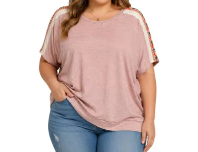 Heyson Slub Knit Dolman Top - Plus In Heather Pink In Multi