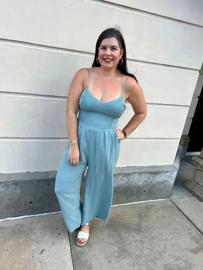 Heyson Smocked Bust Flare Jumpsuit In Blue