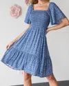 Heyson Smocked Ditsy Floral Dress In Blue In Blue