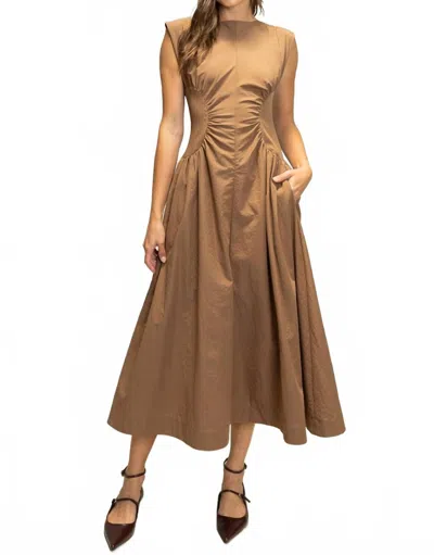 Heyson Sylvia Ruched Waist Midi Dress In Espresso In Brown