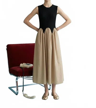 Heyson Textured Knit Contrast Midi Dress In Taupe/black In Brown