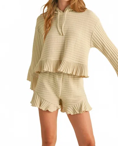 Heyson Trendy Waffle-knit Hoodie And Shorts Set In Beige In Gold