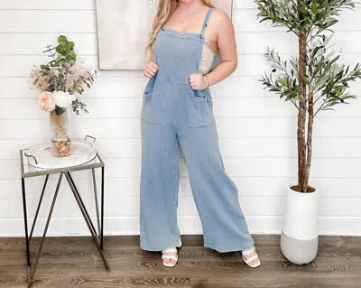 Heyson Trip To The Garden Cotton Wide Leg Overalls In Blue