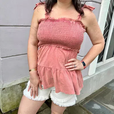 Heyson Washed Smocked Bust Tiered Ruffle Top In Pink In Brown