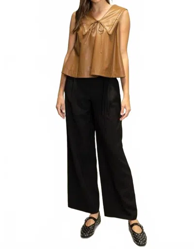 Heyson Women's Leather Pintuck And Lace Top In Brown In Multi