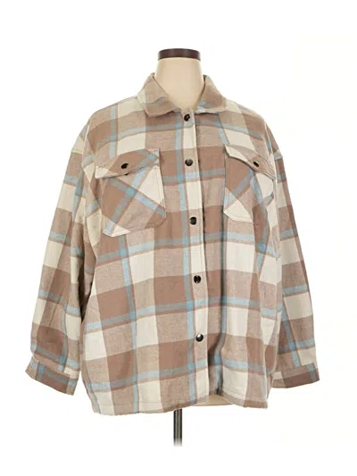Pre-owned Hfx 3/4 Sleeve Button Down Shirt In Brown