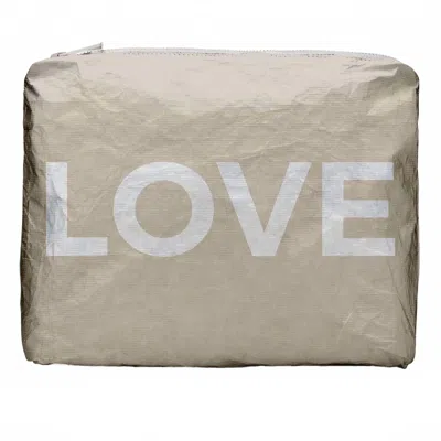 Hi Love Travel Women's Zipper Pouch In Golden Beige With Love In Multi