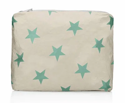 Hi Love Travel Women's Zipper Pouch In Golden Shimmer Sea Green Stars In Multi