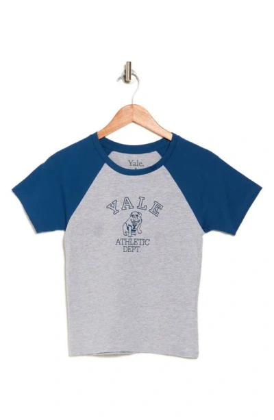 Hi Res Yale Bulldog Raglan Sleeve T-shirt In Yale Blue/ Heather Grey