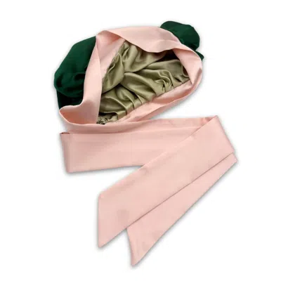 Hi Silk Women's Green / Pink Reversible Mulberry Silk Bonnet With Ties In Multi