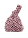 Hibourama Woven Satin Handbag With Crystal Details And Knot Closure In Nude & Neutrals