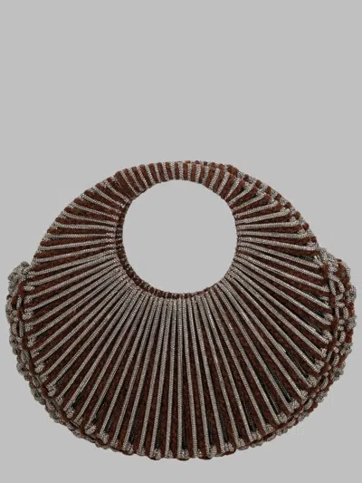 Hibourama Beaded Circle Handle Bag In Brown