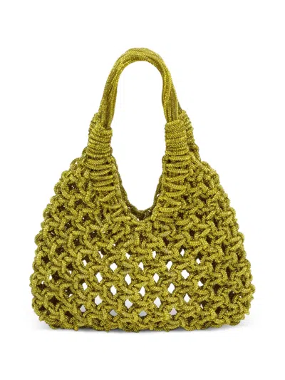 Hibourama Beaded Handle Tote Bag In Yellow