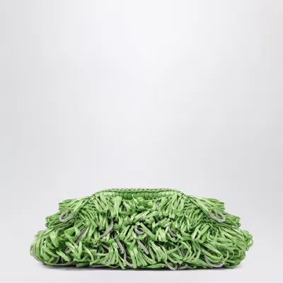 Hibourama Beatrix Apple Green Clutch With Raffia Fringes And Crystals