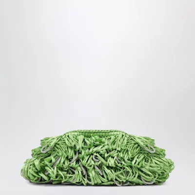 Hibourama Beatrix Apple Green Clutch With Raffia Fringes And Crystals