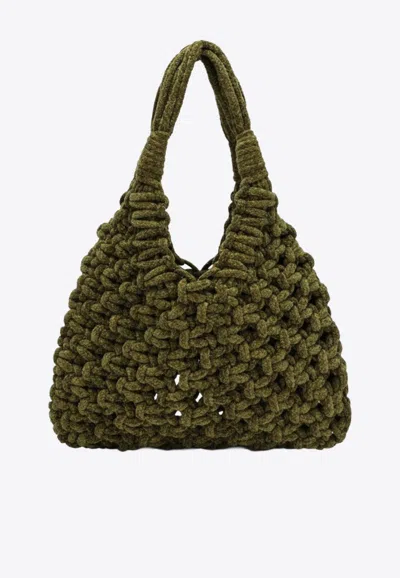 Hibourama Big Vannifique Woven Velvet Shoulder Bag In Brown