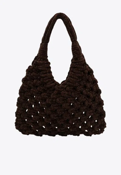 Hibourama Big Vannifique Woven Velvet Shoulder Bag In Brown
