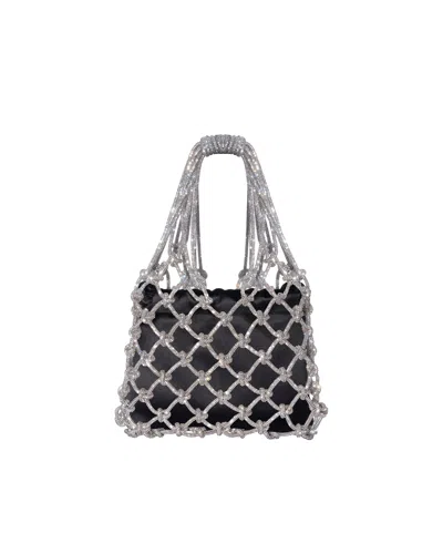 Hibourama Black Carrie Satin Crystal Mesh Shoulder Bag In Silver