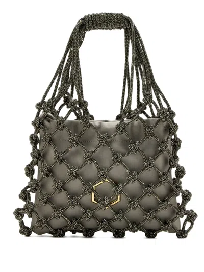Hibourama Carrie Beaded-net Tote Bag In Green