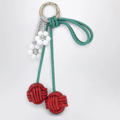 Hibourama Cherry Charm With Red/green Crystals In Multi