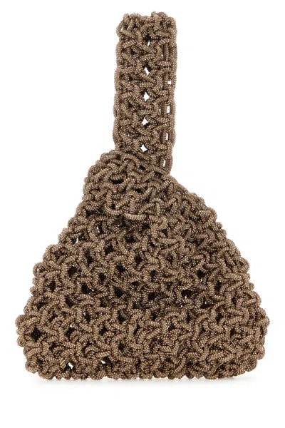 Hibourama Embellished Mesh Niki Handbag In Brown