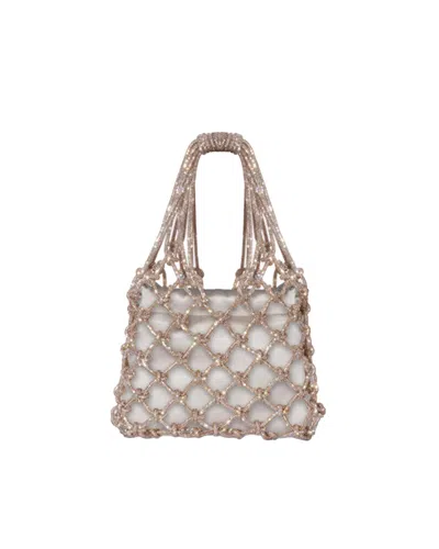 Hibourama Golden Shadow Carrie Satin Crystal Mesh Shoulder Bag In Silver